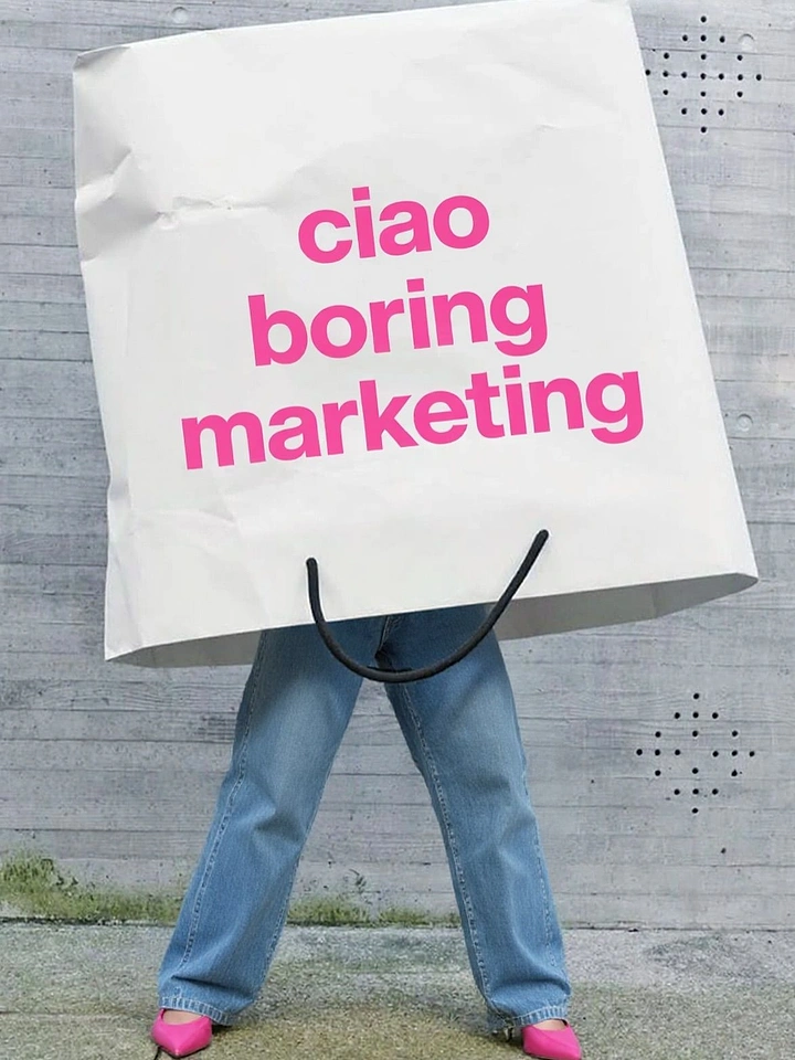 Agency creative ad: Person hidden in bag: ciao boring marketing