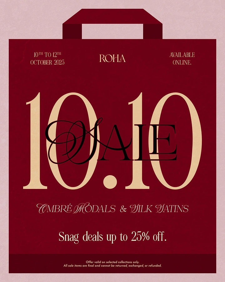 Creative ad: Burgundy shopping bag carrying oversized 10.10 sale numerals