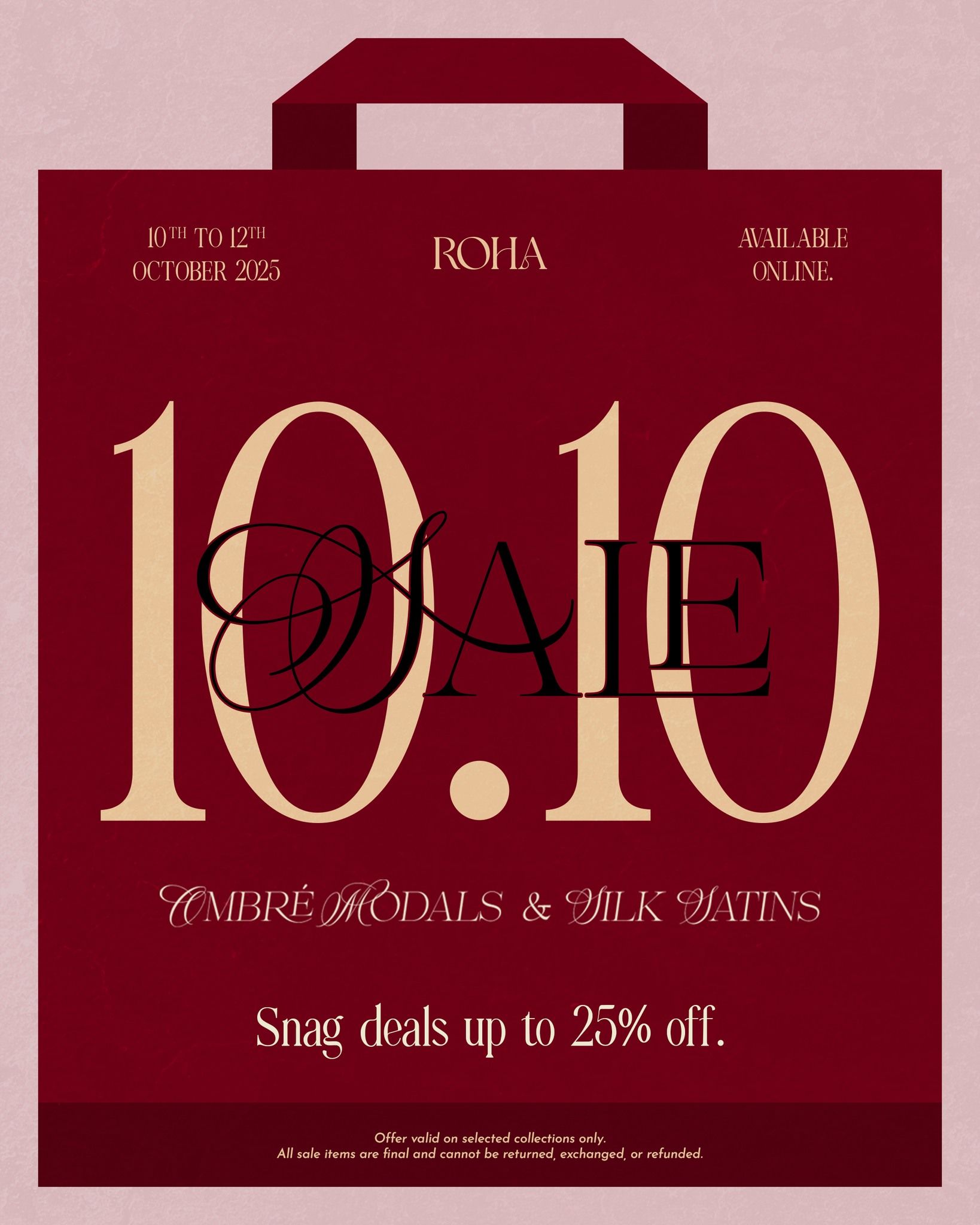 Instagram post: Burgundy shopping bag carrying oversized 10.10 sale numerals