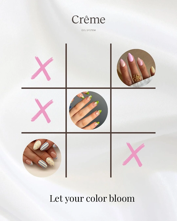 Nail Salons creative ad: Tic-tac-toe grid with manicure swatches as pieces