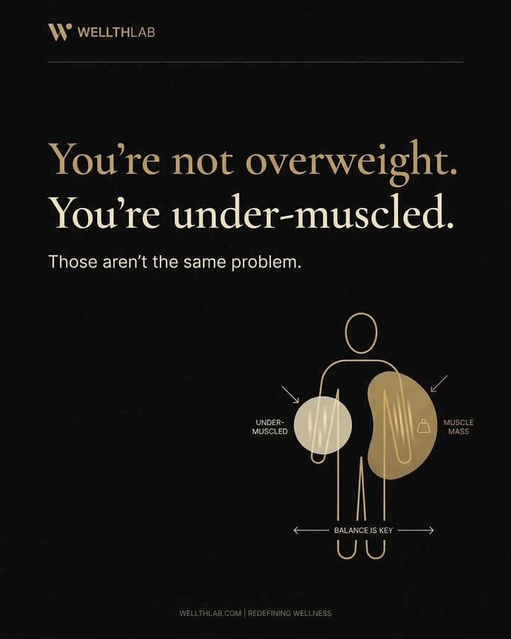 Weight Loss Clinics creative ad: Body-composition reframing with diagram