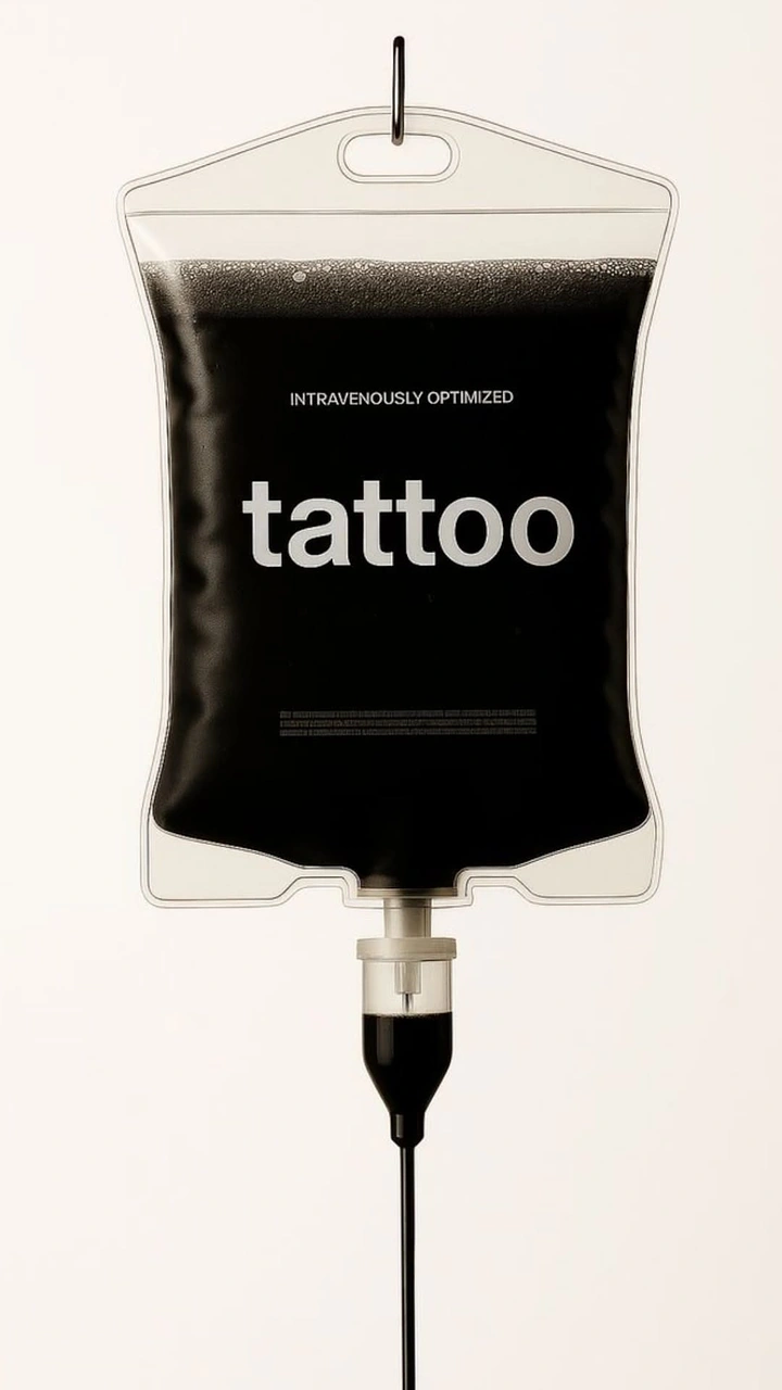 Tattoo Studios creative ad: Duplicate IV bag ink metaphor