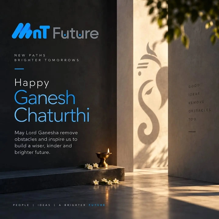 Ganesh Chaturthi creative ad: Ganesha silhouette cast as a shadow on a sunlit wall with a brass diya