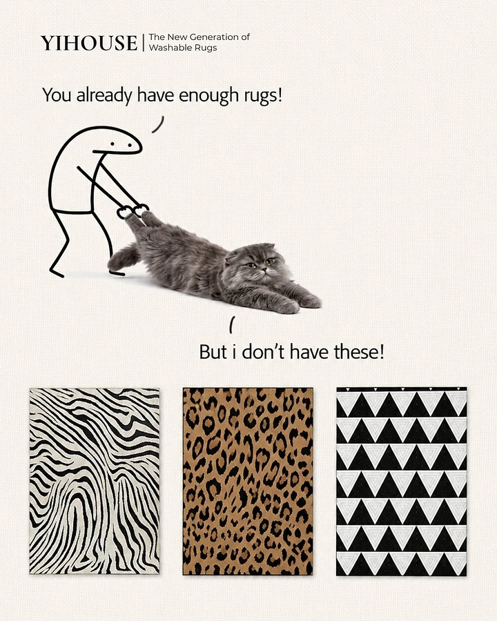 Rugs & Carpets creative ad: Cat resists rug-shopping joke