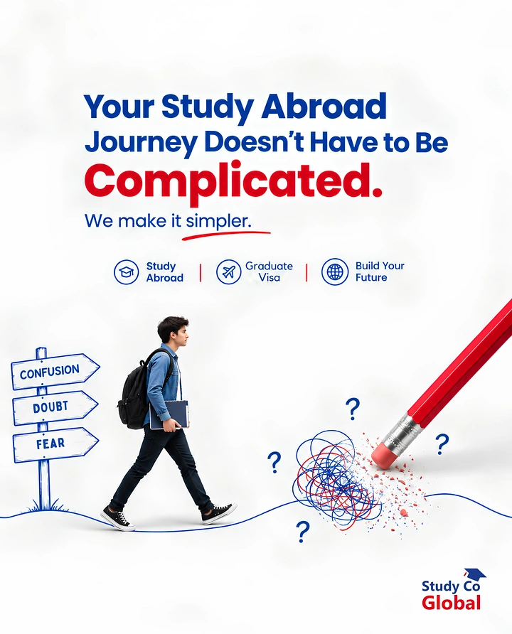 Study Abroad Consultants creative ad: Eraser metaphor clears study confusion