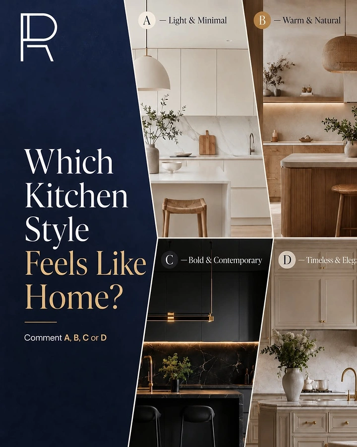 Modular Kitchens creative ad: Four contrasting contemporary kitchen interiors