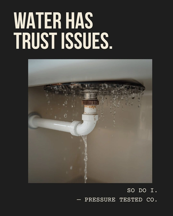 Plumbers creative ad: Witty 'water has trust issues' leak copy
