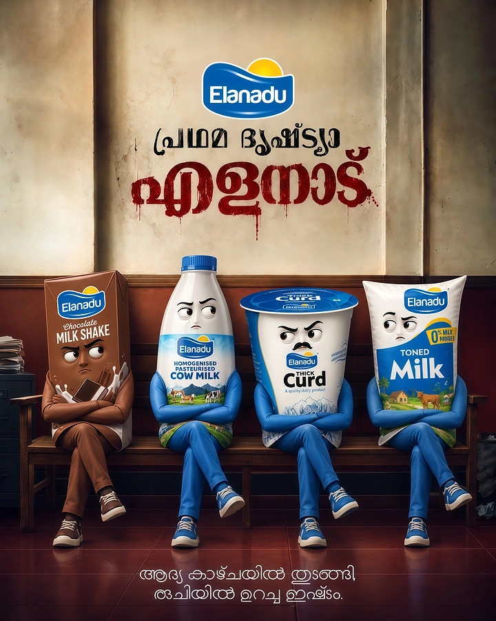 Dairy Brands creative ad: Products as characters on bench