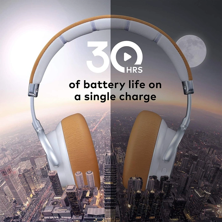 Headphones & Speakers creative ad: Cityscape battery-life product metaphor