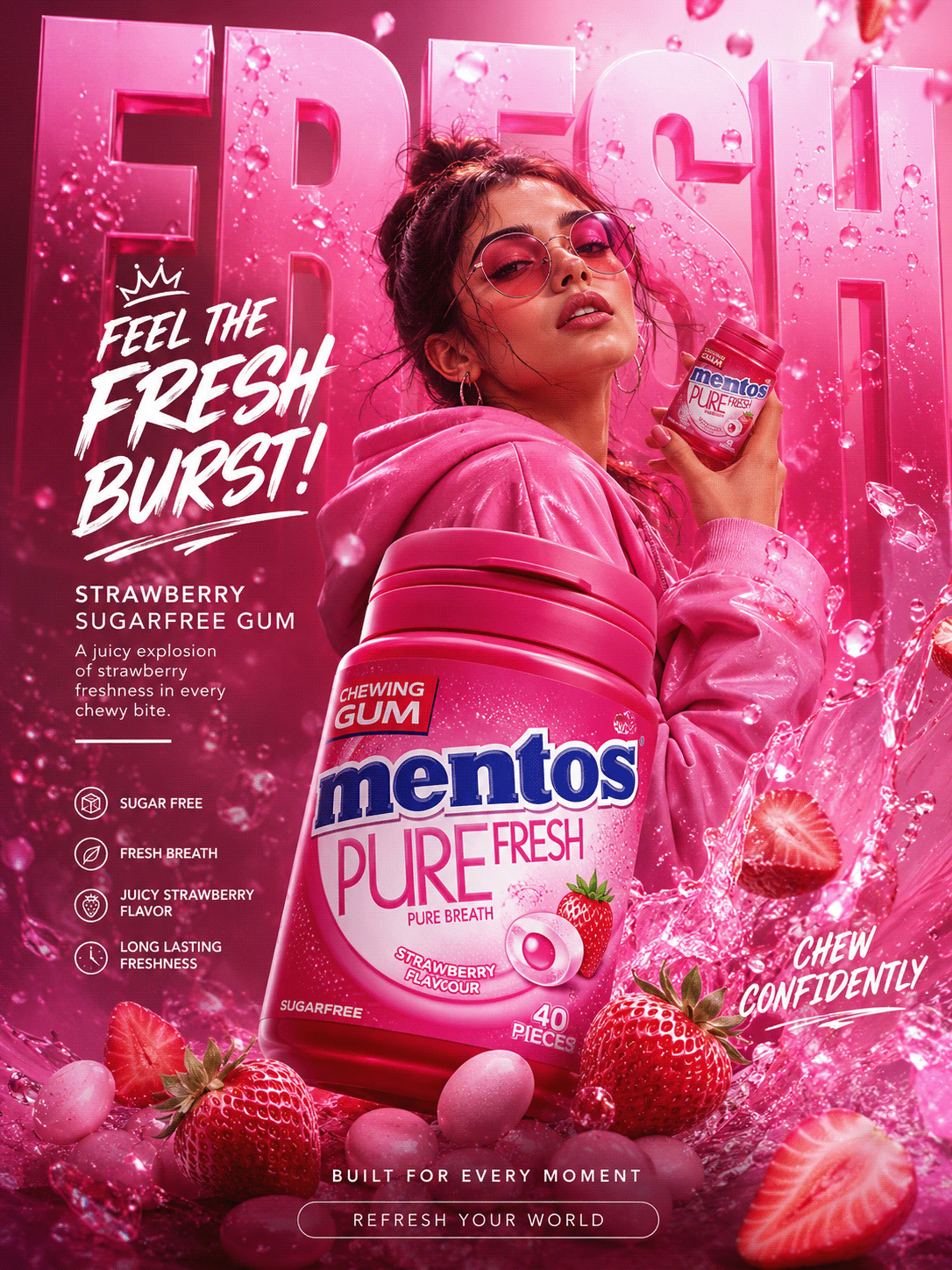 Instagram post: Exceptional strawberry Mentos product presentation