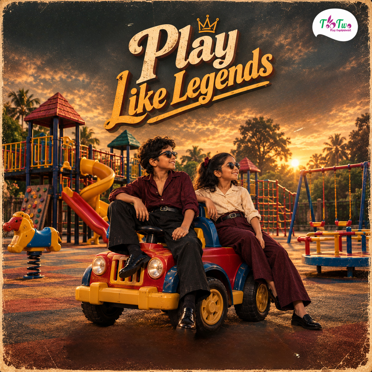 Instagram post: Adults posing cool on kids' playground