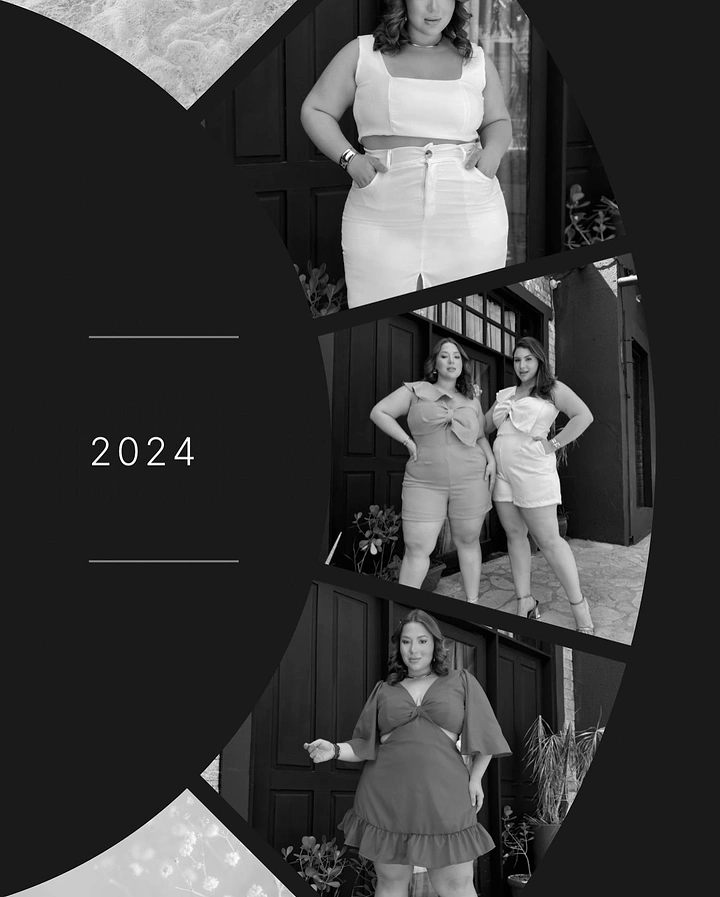 Plus-Size Fashion creative ad: Geometric editorial fashion collage