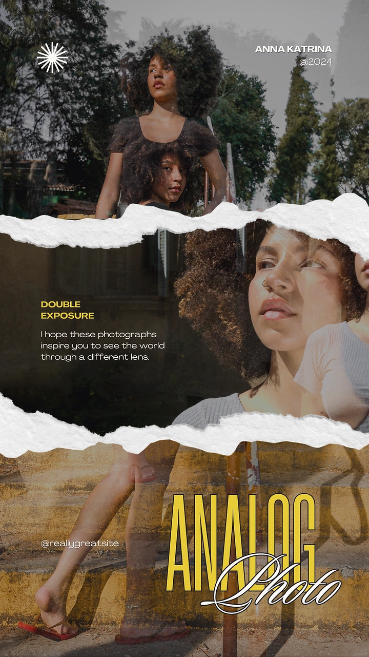 Photography creative ad: Torn-paper double exposure analog photo poster