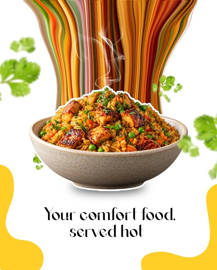 Cloud Kitchens & Food Trucks creative ad: Colour streams as rising steam, comfort food
