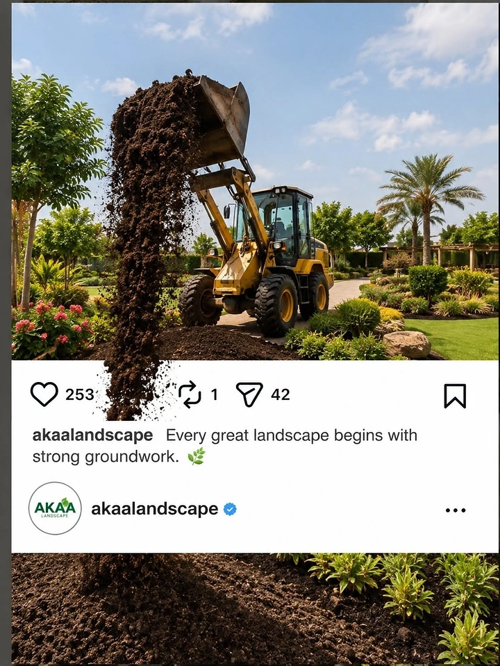 Landscaping & Gardening creative ad: Excavator soil spilling out of Instagram frame