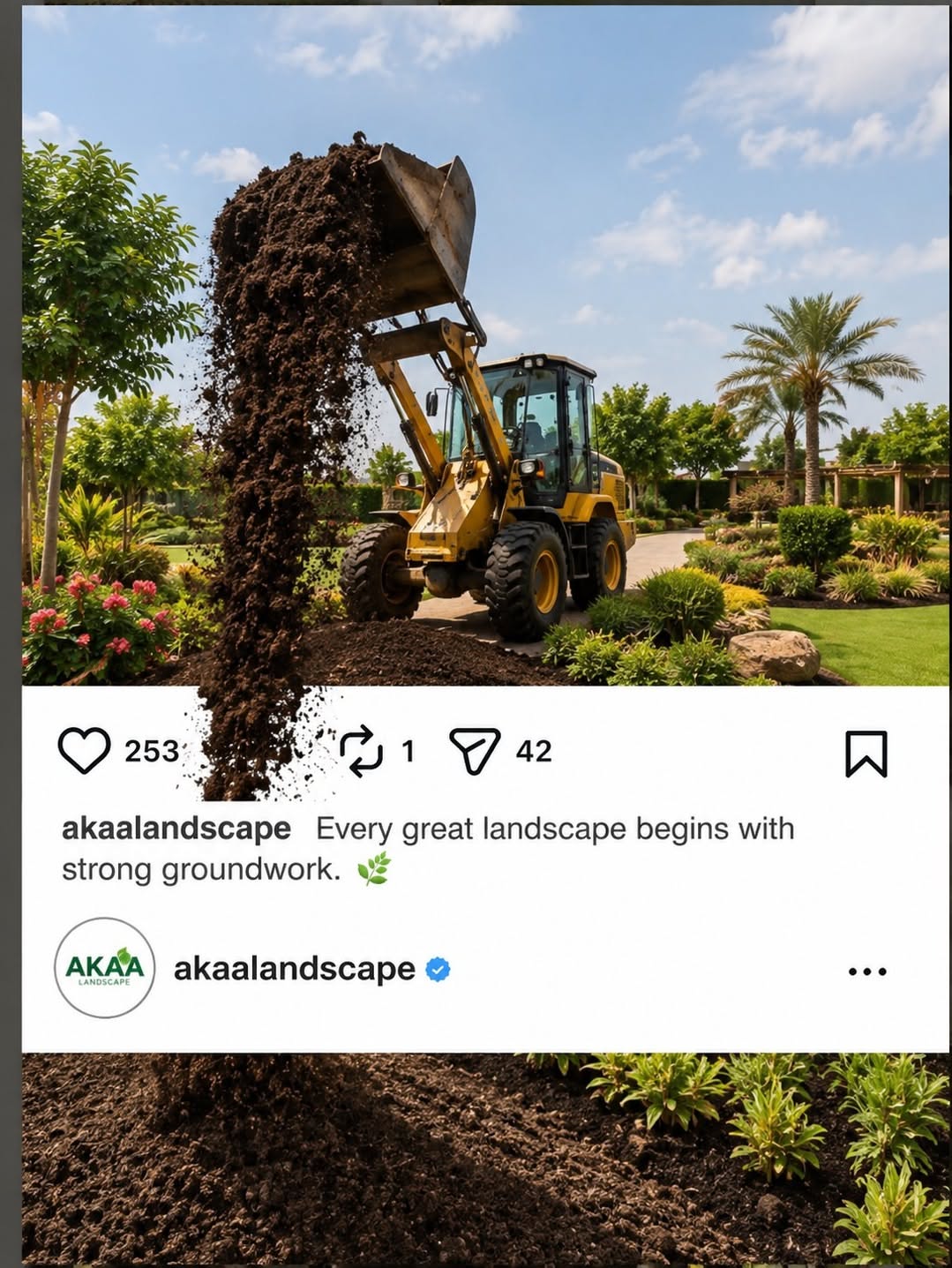 Instagram post: Excavator soil spilling out of Instagram frame