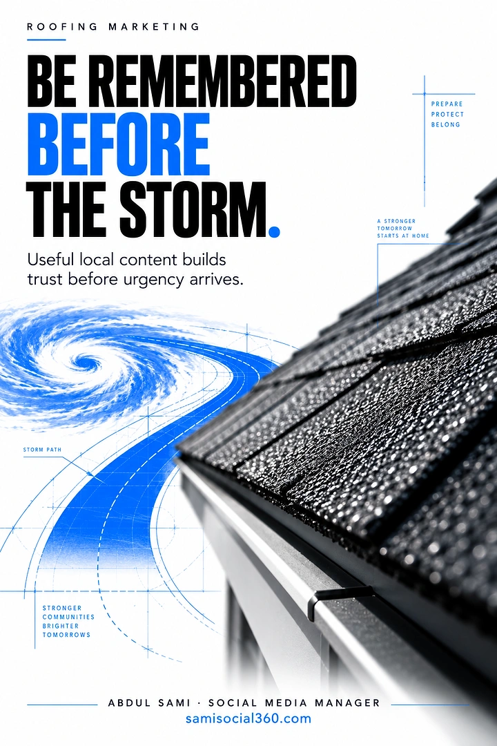 Roofing creative ad: Storm blueprint swirl meets gutter photo