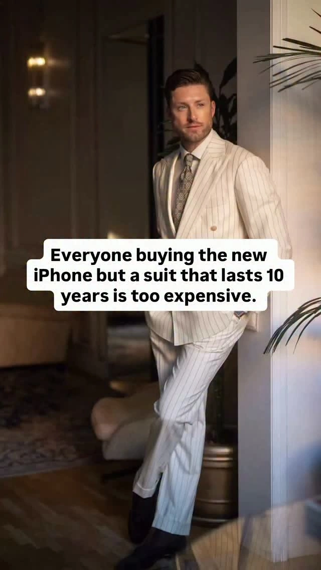 Men's Suits & Formal Wear creative ad: Witty suit-versus-phone longevity comparison