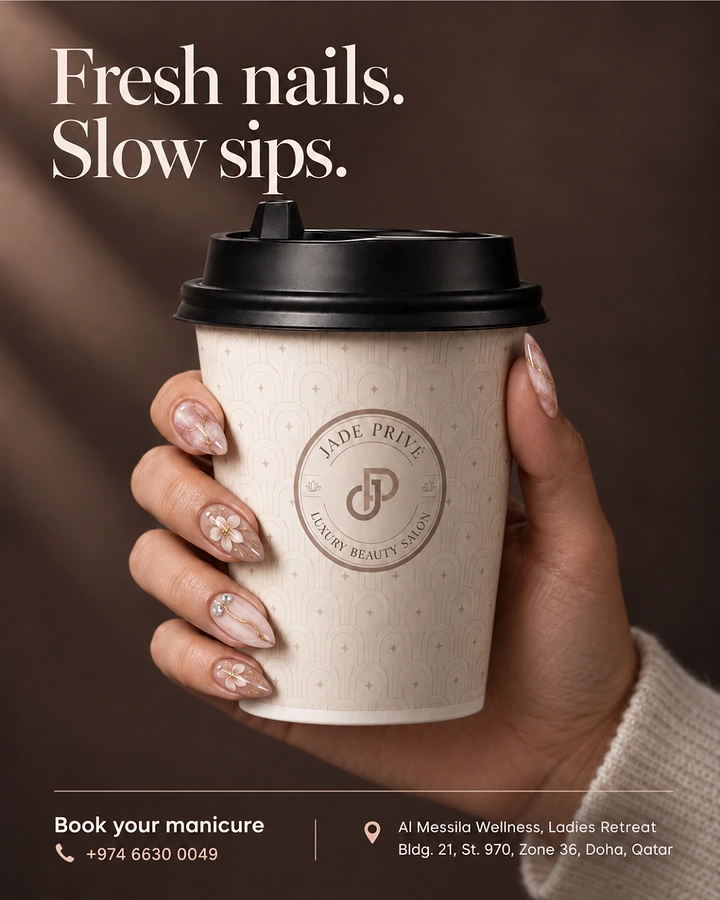 Nail Salons creative ad: Fresh nails, slow sips coffee pairing