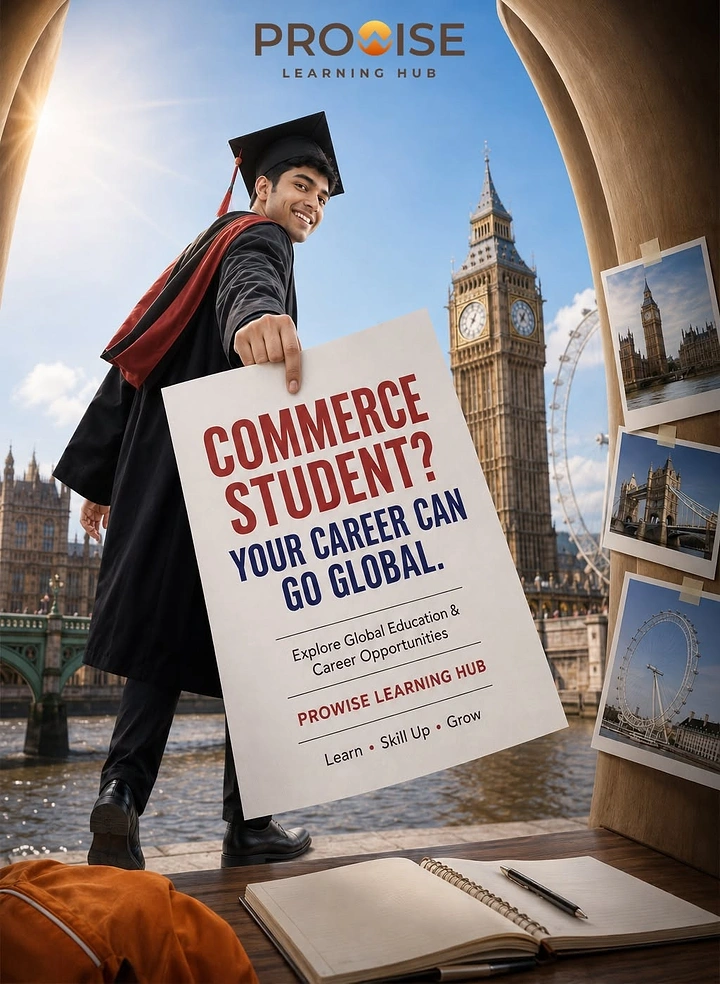 Visa & Immigration creative ad: Smiling graduate holding a sign in front of Big Ben
