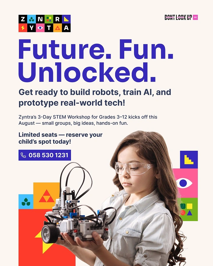 Robotics & STEM Classes creative ad: Unlock-the-future idea supports robotics camp offer