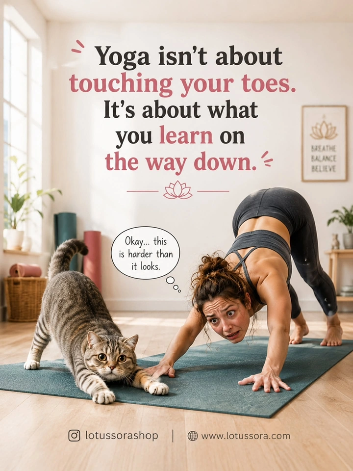 Yoga Studios creative ad: Cat copies downward dog, witty speech bubble