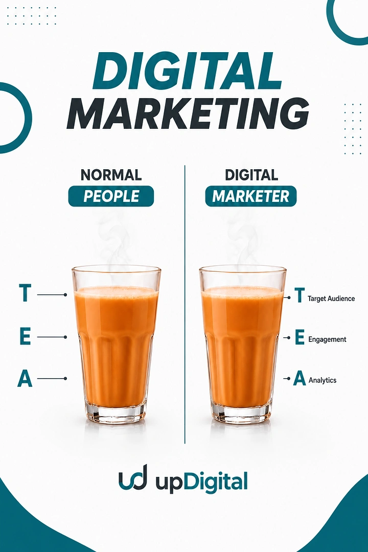 Agency creative ad: TEA juice pun: normal vs marketer