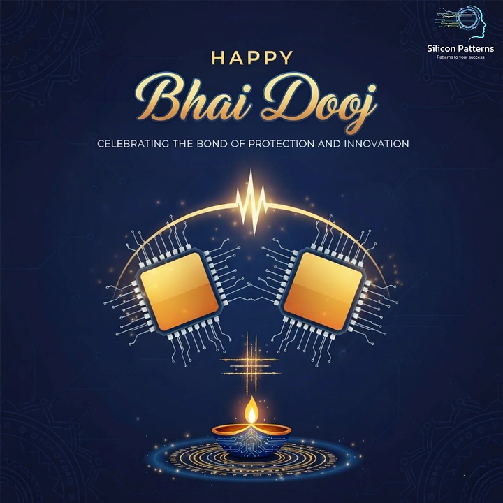 Bhai Dooj creative ad: Two glowing microchips symbolizing sibling protection and innovation