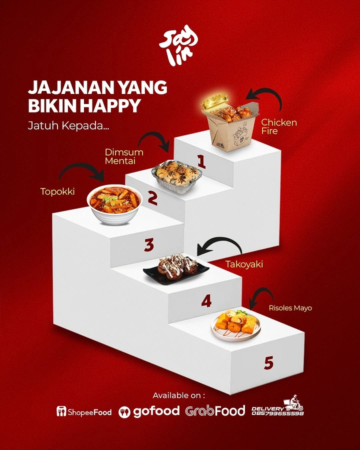 Food Delivery Apps creative ad: Ranked dishes on sculptural staircase