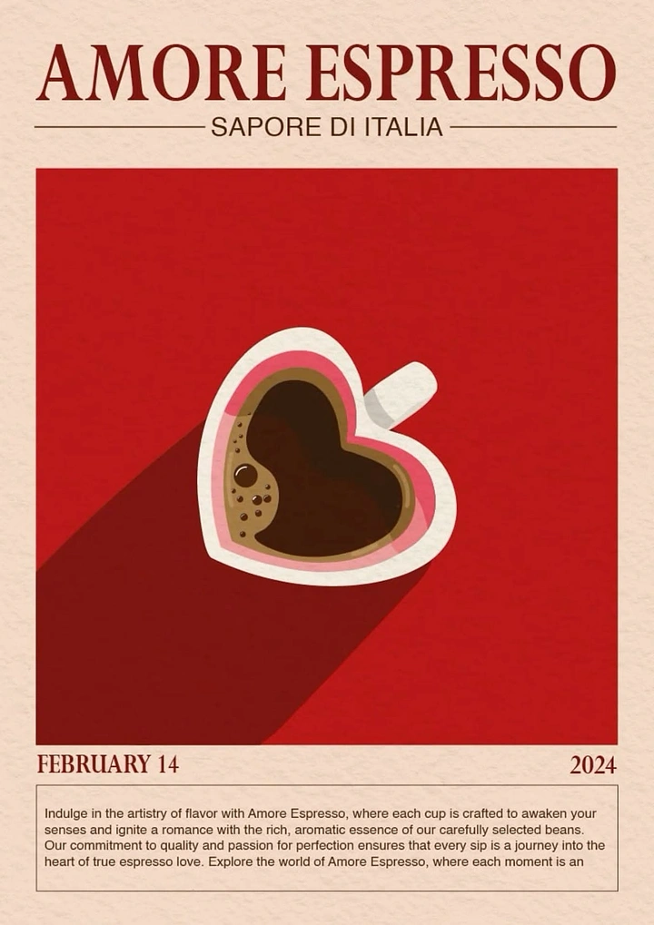 Valentine's Day creative ad: Top-down heart-shaped espresso cup
