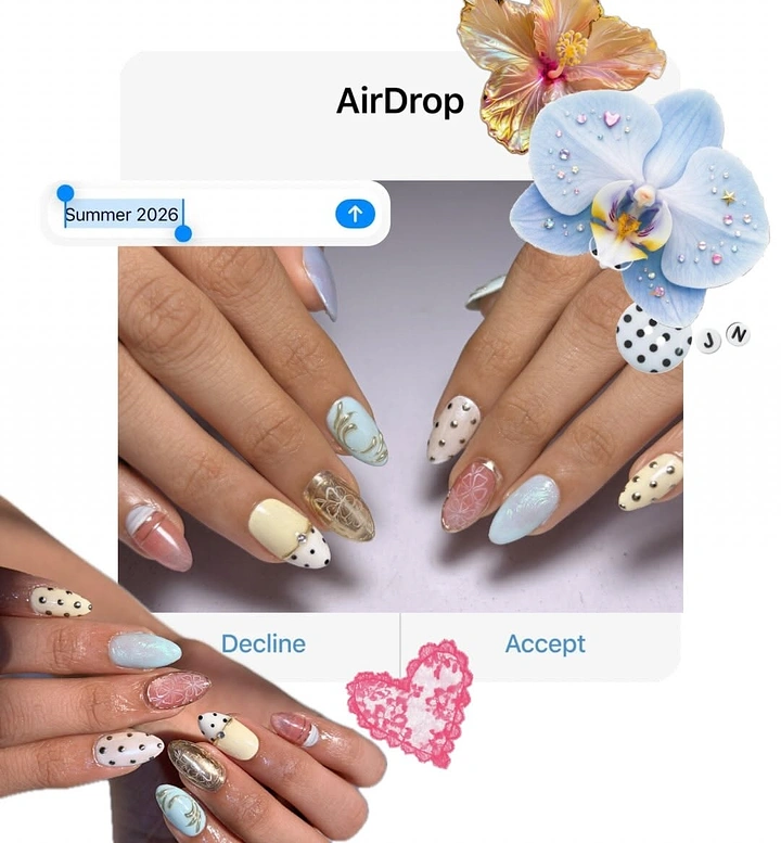 Nail Salons creative ad: AirDrop Summer 2026 collage, playful