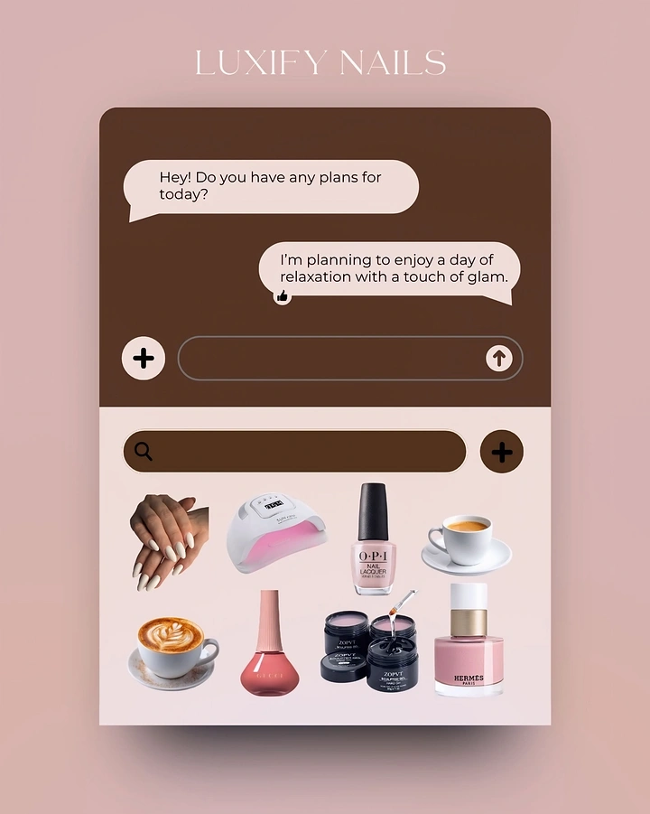 Nail Salons creative ad: Chat-app interface frames nail products