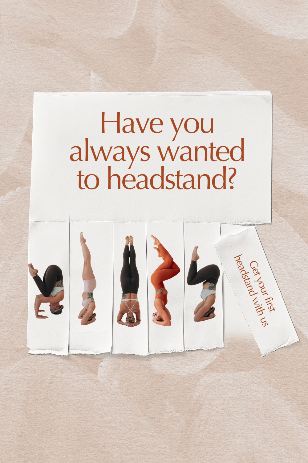 Instagram post: Tear-off paper flyer with headstand yoga poses on each tab