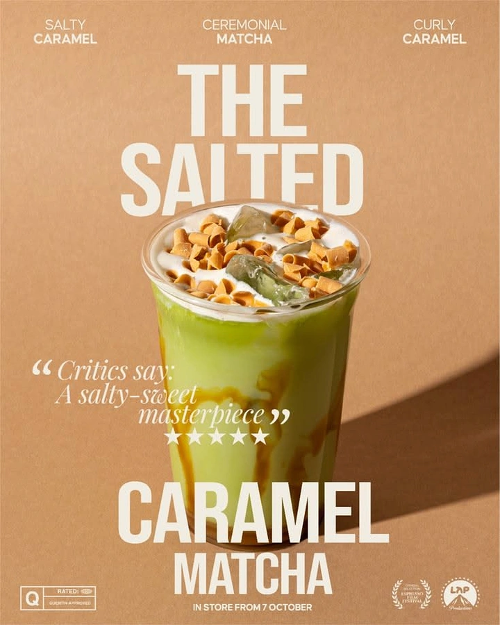 Creative ad: Iced caramel matcha latte with whipped topping