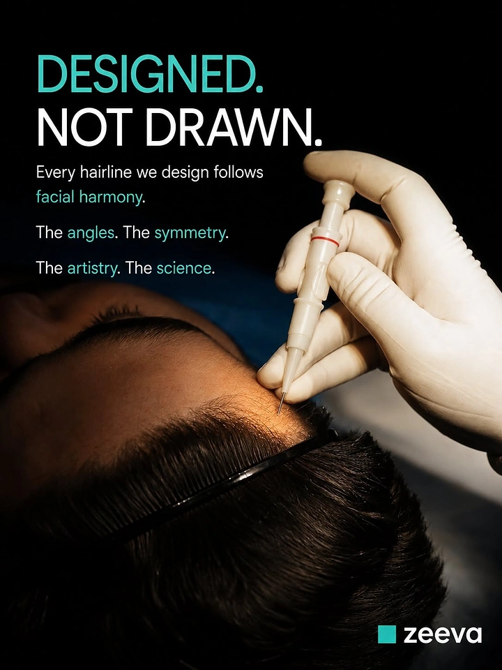 Hair Transplant & Hair Clinics creative ad: Designed not drawn, hairline as artistry