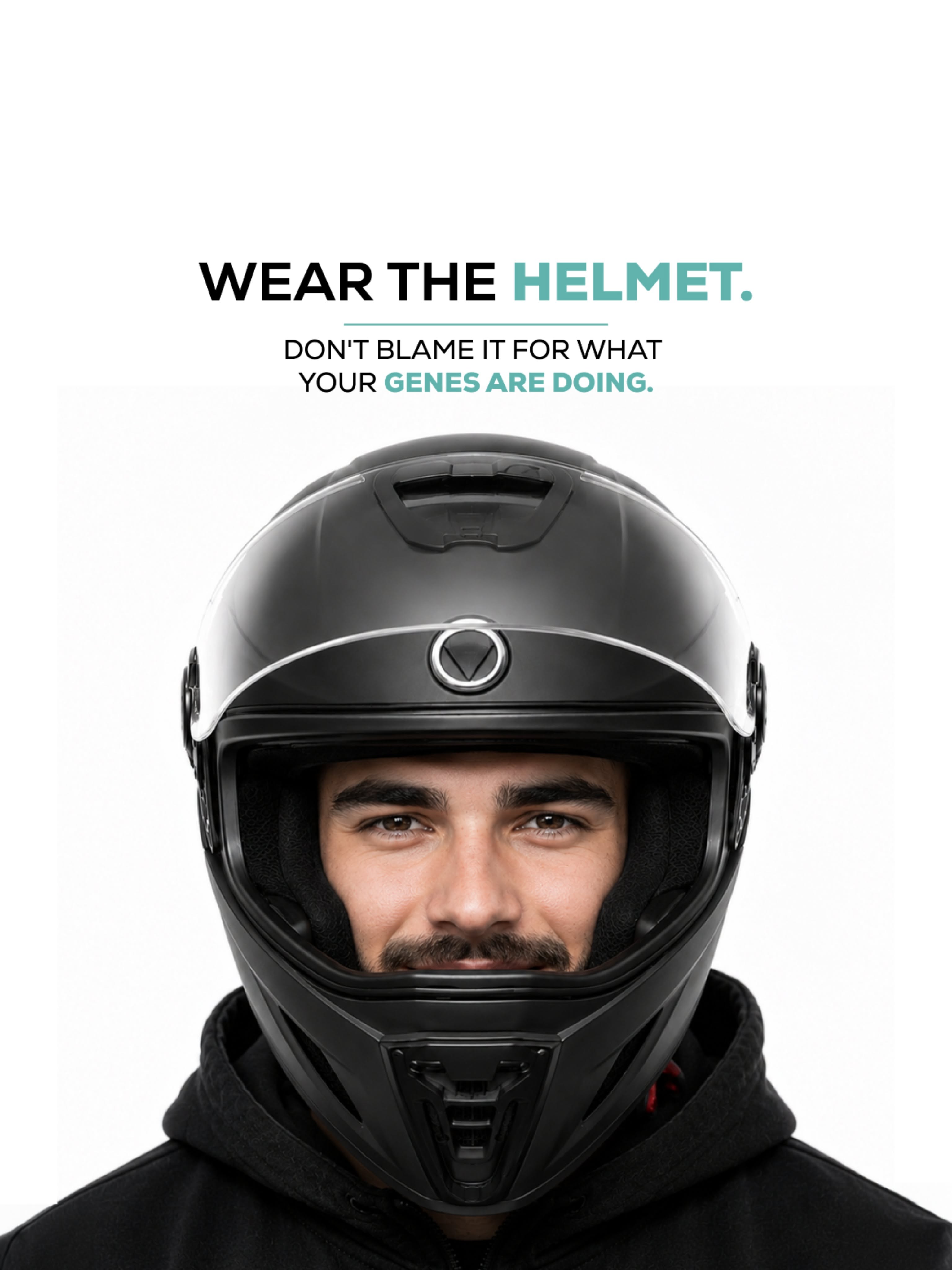 Instagram post: Witty genetics-related helmet copy