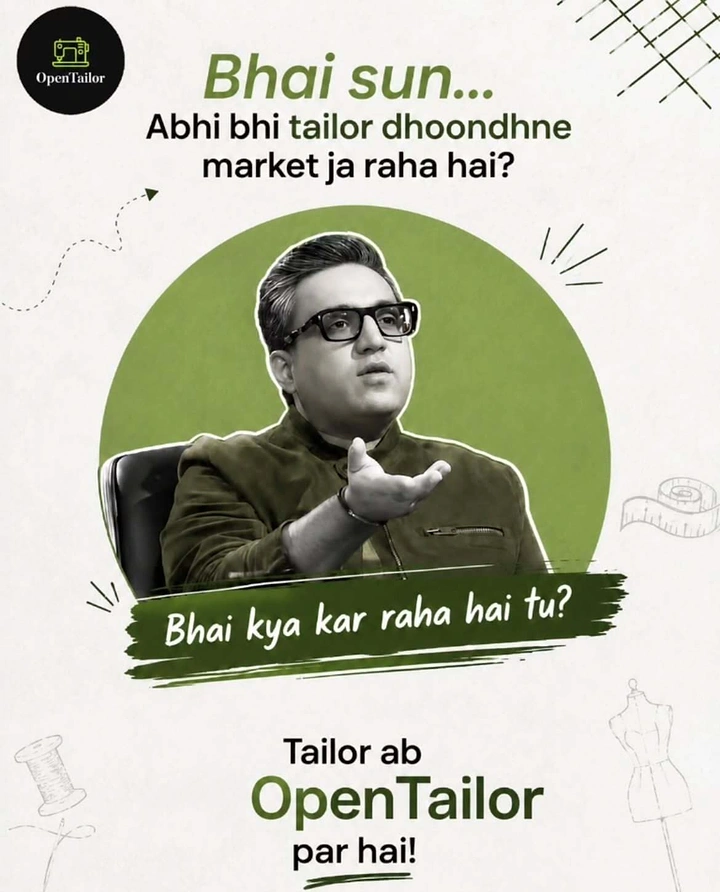 Tailors & Alterations creative ad: Shark Tank meme hook with witty Hinglish copy