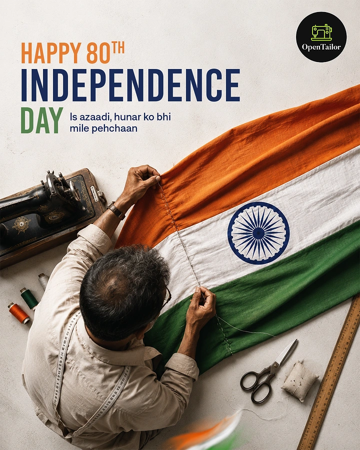 Independence Day creative ad: Tailor stitching the national flag