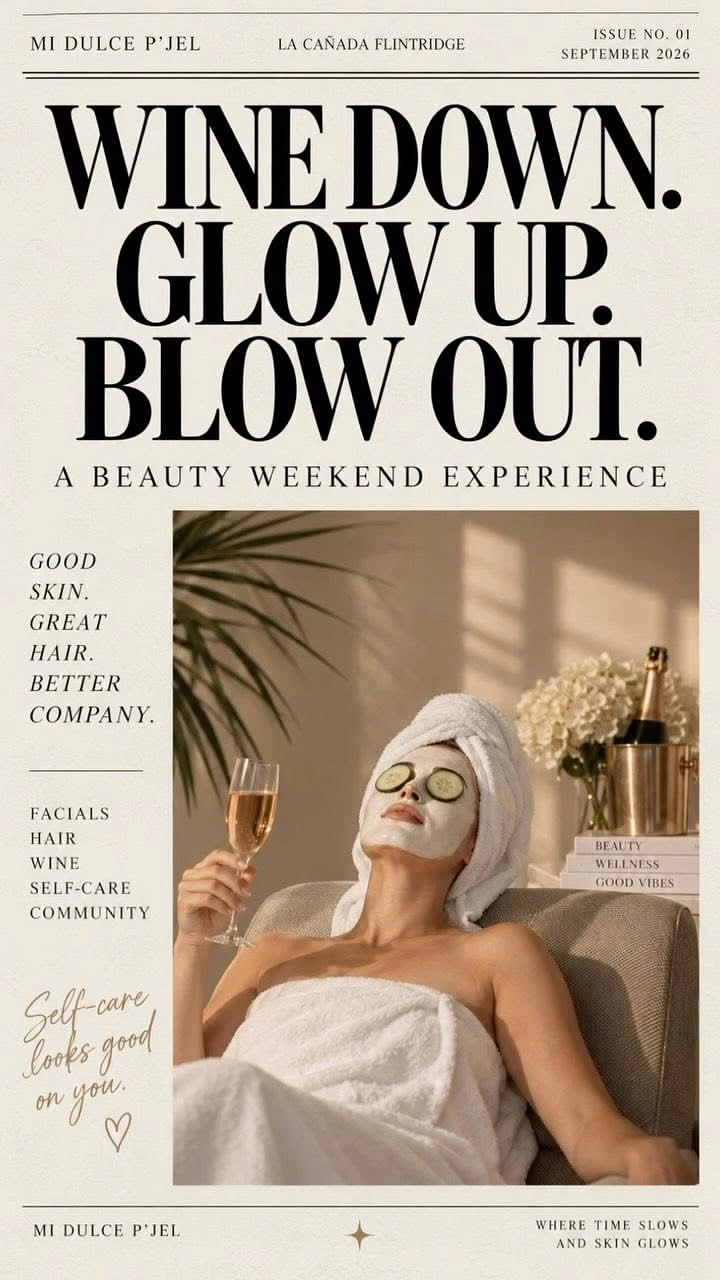 Events & Nightlife creative ad: Woman in face mask and towel lounging with a glass of rosé