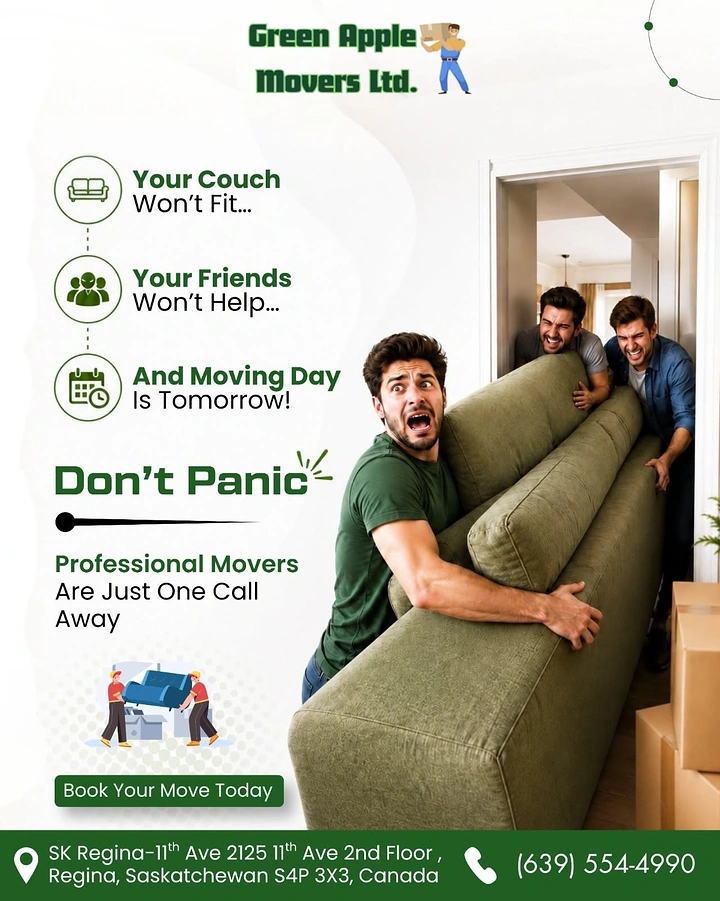 Movers & Packers creative ad: Witty moving-day panic copy, couch struggle