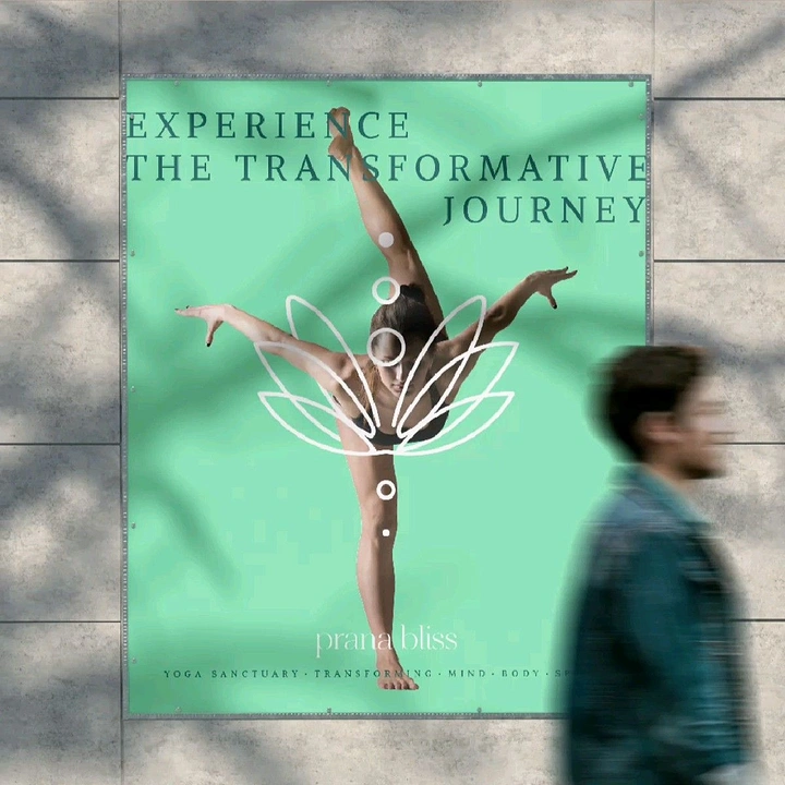 Yoga Studios creative ad: Yogi's pose becomes lotus with chakra dots