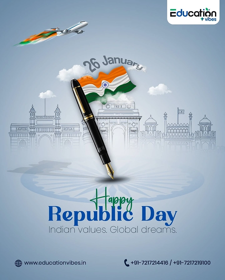Republic Day creative ad: Fountain pen standing upright like a flagpole with the Indian flag
