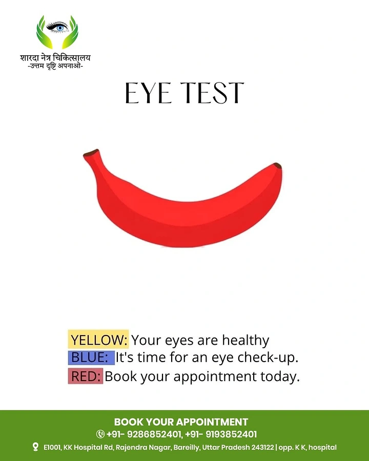 Opticians & Eye Care creative ad: Red banana colour test, witty booking cue