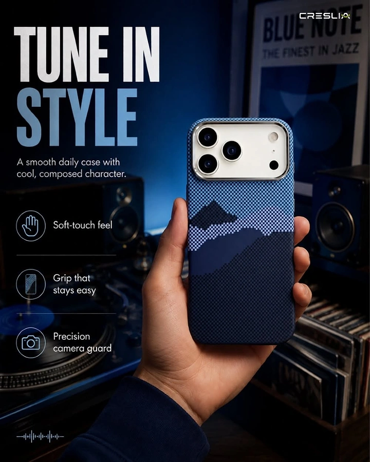 Phone Cases & Mobile Accessories creative ad: Music-world styling supports tune pun