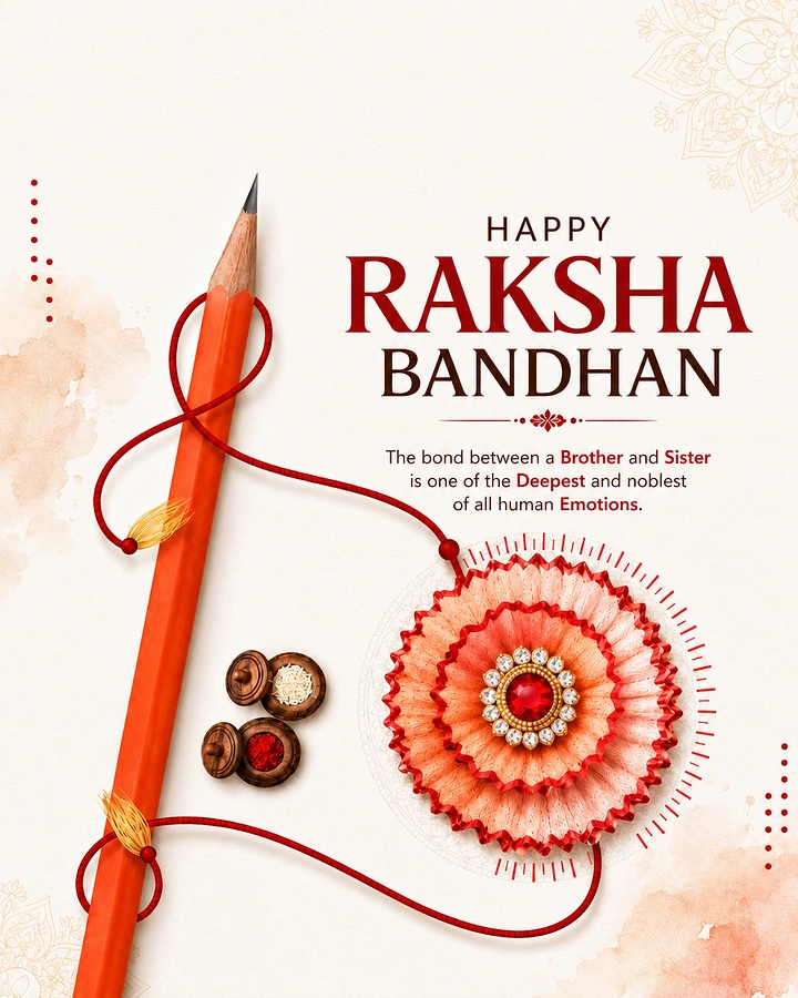 Raksha Bandhan creative ad: Orange pencil tied with a thread rakhi
