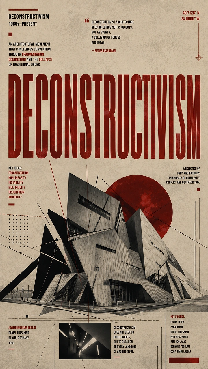 Museums & Art Galleries creative ad: Fragmented deconstructivist museum building with red circle