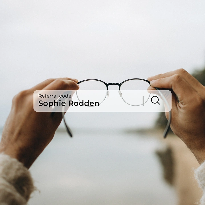 Opticians & Eye Care creative ad: Glasses lens becomes referral search bar