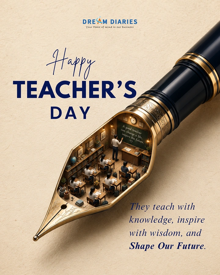 Teachers Day creative ad: Fountain pen nib containing a miniature classroom diorama