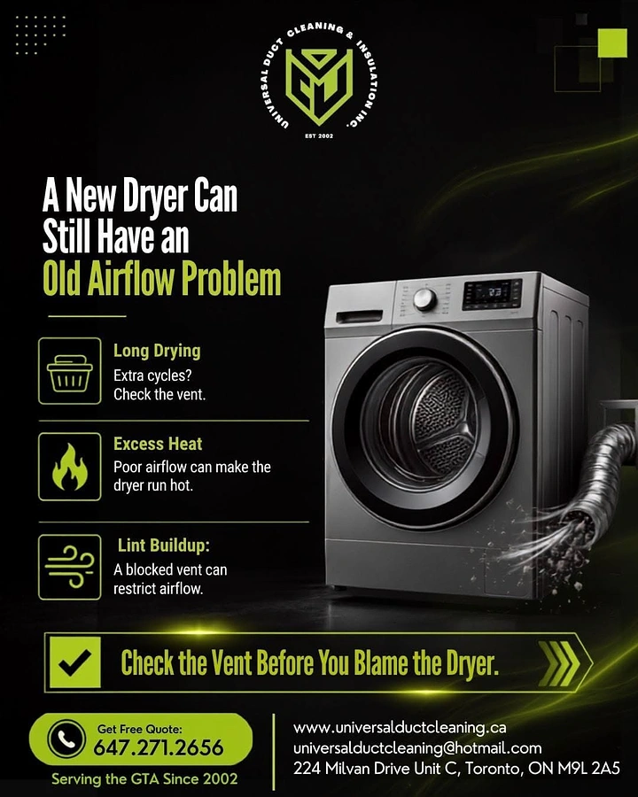 Appliance Repair creative ad: New dryer versus old airflow hook