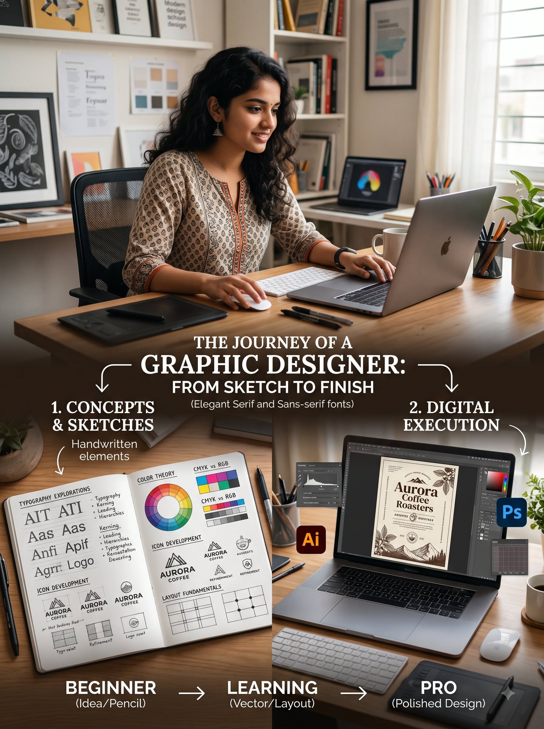 Instagram post: Journey from sketch to finished design